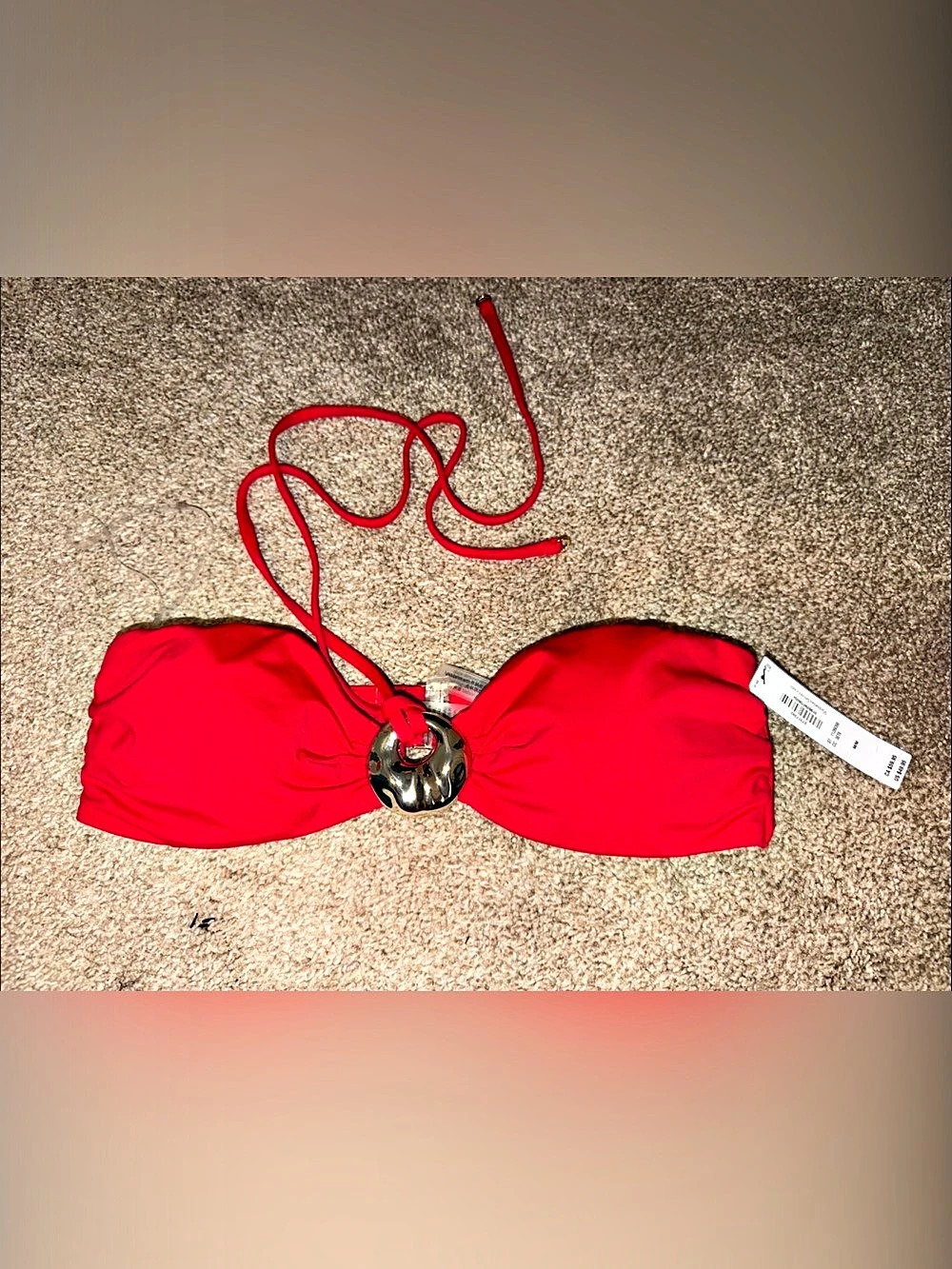 Victoria's Secret Hammered Hardware Halter Bandeau Bikini Top Red Medium
